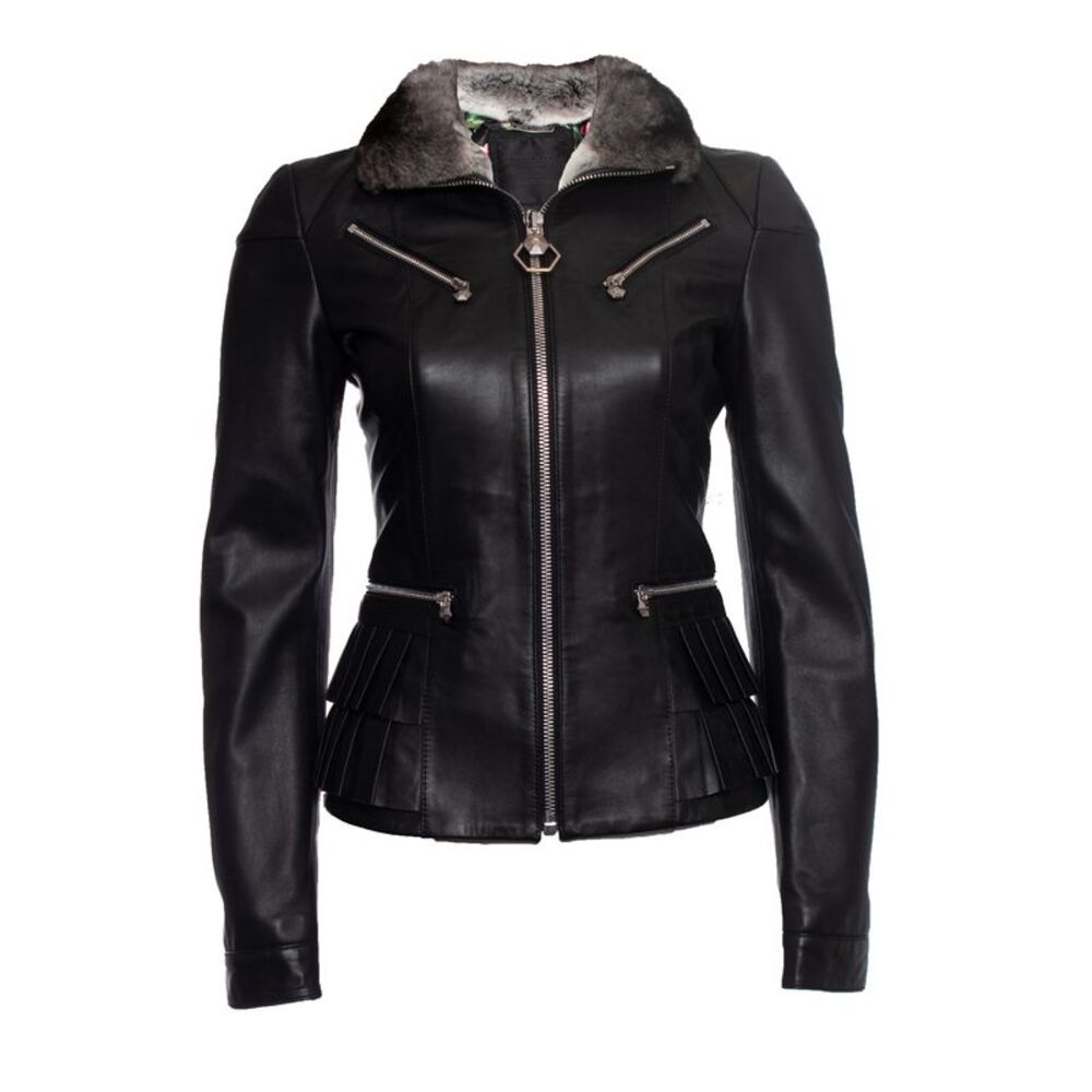 Philipp Plein Leather jacket with crystal skull
